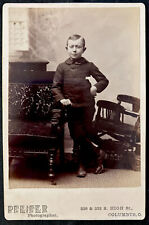 Boy in SASSY Pose SLICK Hair Antique Cabinet Card Photo 1890 Columbus OHIO picture