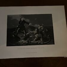 PETER THE GREAT Crossing the  Neva River- 1890s Steel Cut Engraving  . Book Page picture