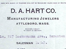 1913 ATTLEBORO MASSACHUSETTS D.A. HART CO JEWELERS JEWELRY BILLHEAD INVOICE Z188 picture