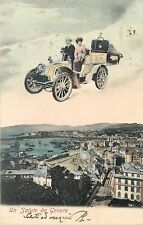 Postcard C-1905 Genoa Italy Flying automobile fantasy hand colored FR24-985 picture