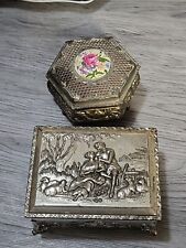 Vintage  Silver Plated Trinket  Jewelry Box Lot Ornate Style Set Of 2  picture