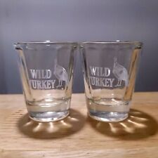 Set of 2 Etched Wild Turkey Bourbon Whiskey Beveled Shot Glasses Vintage picture