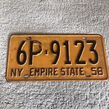 1958 New York State Trailer License Plate 6P-9123 Vintage Worn Obsolete Man Cave picture