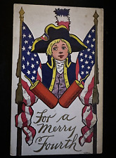 A/s Wall~Merry 4th of July~Flags~Washington~Firecrackers~Patriotic Postcard~h934 picture