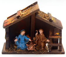 Vintage Italian Christmas Manger Nativity Ceramic Attached 6 Figures Made Italy picture