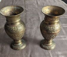 2X VINTAGE SOLID BRASS VASES - hand made - COLLECTORS RARE picture