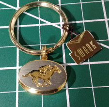 VTG swank gold silver tone keychain still on tag horse race rider picture