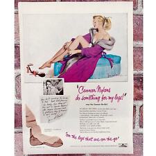 1951 Sexy Blonde Pulling on Nylons Legs Feet Ankles - Cannon Orig Vtg PRINT AD picture