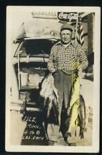 Rppc Isle Mn Minnesota Man 2 Stringer 4 To 8 Lb Walleye Fish Old Car Coca - Cola picture