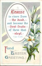 Easter Postcard Antique White Lily Stem Flower Bible Verse Religious Silver 1152 picture