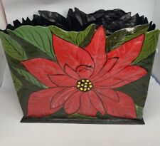 Large Vtg Square Black Tole Metal Planter With Beautiful Flower Design 8x9-1/2” picture