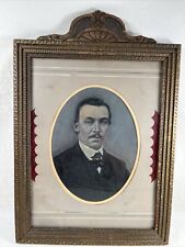 Antique 1889 Hand Colored Tin-Type Photograph w/Ornate Picture Frame See Photos picture