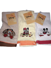 3 NEW Disney Mickey Minnie Mouse Fall Harvest Autumn Leaves Turkey Hand Towels picture