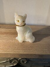 Vintage FENTON White Iridescent Glass Cat figurine With Diamond Collar picture