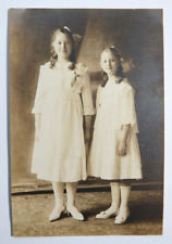 Vintage Studio Phototograph Two Girls Sisters Painted Backdrop picture