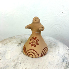 Vintage Mexican Pottery Bell Southwestern Beige Red Handmade Folk Art Clay Bell picture