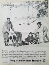1962 Equitable life living insurance Saint Bernard family snow sled photo ad picture