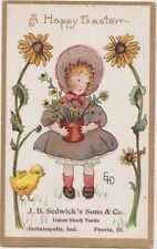 C. 1911 AMP CO Happy Easter Child Daisies Chick Advertisement J B Sedwick's Sons picture