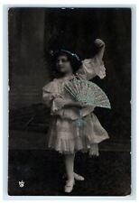 c1910's Little Girl Dancing Fan Studio Portrait RPPC Photo Antique Postcard picture