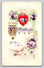 c1910  Doves Birds Heart Violets Valentines Day P104A picture
