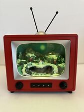 Red Retro Musical Light Up TV Television Christmas Decoration With Train Running picture