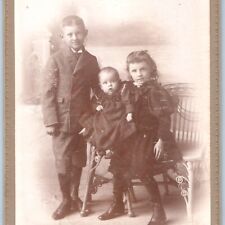 c1880s Council Bluffs, Iowa Siblings Boy Girl Baby Cabinet Card Photo Riley B22 picture