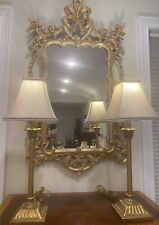 Pair of Antique Gold Buffet/Sideboard/ Credenza Lamps With Shades picture
