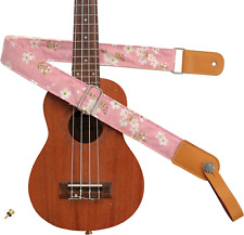 Original Design Vintage “Pink Sakura” Soft Muslin Genuine Leather Ukulele Strap  picture