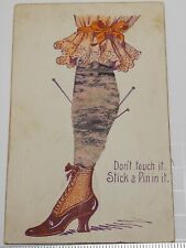 Rare 1908 Pincushion WOMANS STOCKING LEG Posted FABULOUS FABRIC Garter picture
