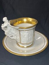 Vintage RPM Royal Porzellan Manufaktur Rare Porcelain Cup and Saucer w Figurine picture