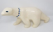 RARE VTG MCM Emaux de Longwy Art Pottery Large Polar Bear Crackle Glaze F620600 picture