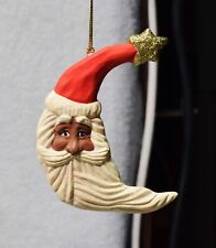 African American Woodland Santa Ceramic Crescent Moon Christmas Ornament picture