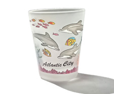 Atlantic City New Jersey Dolphins Souvenir Collectible Shot Glass Frosted VTG picture
