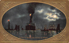 Scene in New York City by Night, Early Embossed Postcard, Unused picture