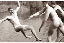 POSTCARD Print / Three nude men horseplay by the lake  picture