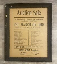 Antique Framed Poster 1910 Farm Auction Livestock Tools Buggy Cornish Minnesota picture