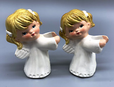 Vintage Pair Angels Cherub Children Christmas Candle Huggers Holders Giftcraft picture