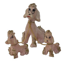 Vintage Royal Crown Figurine Pink Spaghetti Poodle with 2 Puppies on Leash picture