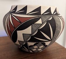 Vintage Acoma Pueblo Pottery Large Vase Pot Embossed Black White & Clay, Signed  picture