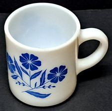 Vintage milk glass coffee mug with blue flowers and handle unmarked picture