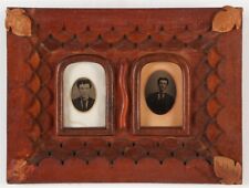 C1870s Tintypes in AMAZING Hand Carved Multi Layer FOLK ART PRIMITIVE FRAME picture