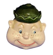 Jam Jar Ceramic Chubby Freckled Face Jug Head Hat Lid Vtg picture