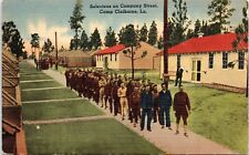 Selectees on Company Street, Camp Claiborne Louisiana - 1940s Linen Postcard picture