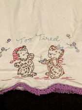 Vintage SWEET Embroidered Pillowcase Standard Child Animals 