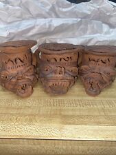 Handmade Set Of 3 Clay Terra Cotta South American Themed Dragons Candle Holders picture