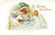 1911 Old World Embossed Santa Claus Postcard.  Blue Robe & Cap. Flowing Beard picture