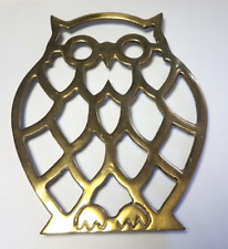 Vintage 1970's Large Size Brass Footed Owl Trivet Wall Art 7 Ounces picture