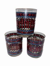 3 Vtge Happy Holidays Houze Christmas Stained Glass Drinking Glasses Tumblers  picture