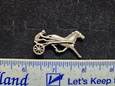 Vintage Harness Horse Racing Sulky Jockey Pin Back Brooch Plated  picture