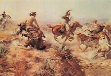 Postcard Horses Cowboys Cattle Lasso Rope Charles Marion Russell Western Art picture